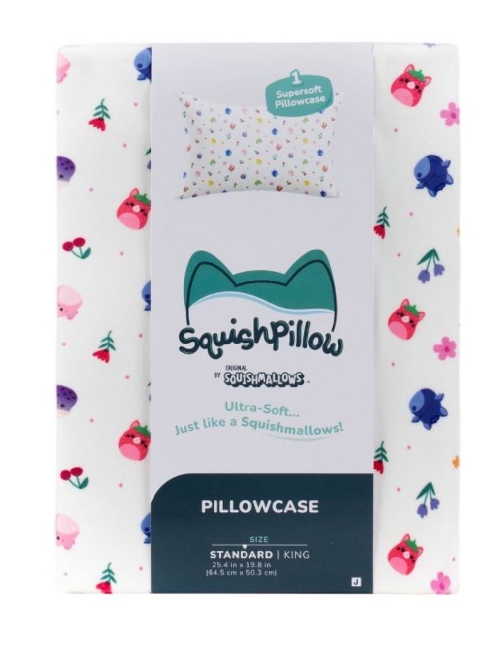 Squishpillow White Floral & Character Pillowcase by Squishmallows King